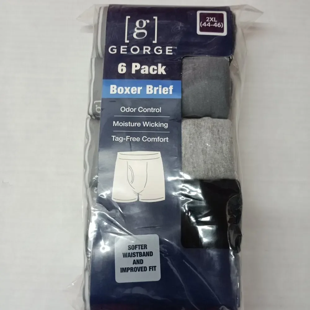 George‎ Men's Cotton Stretch Boxer Briefs Underwear 6-Pack Size 2XL (44-46) NEW